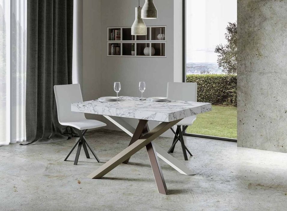 Table extensible 4 à 10 personnes effet marbre et pieds entrelacés 4 couleurs L 130 à 234 cm Artemis - Photo n°1