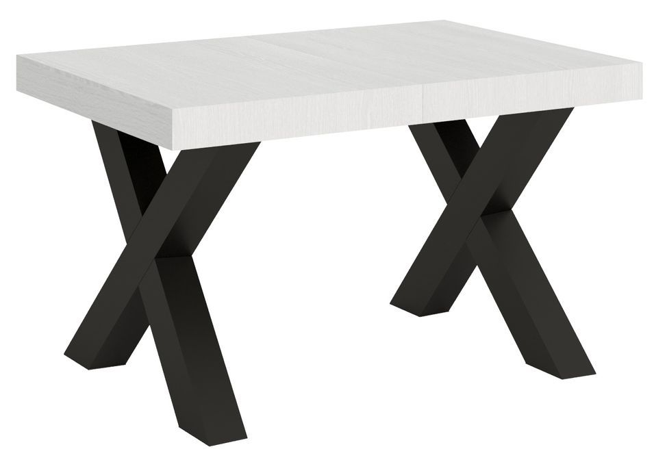 Table extensible 4 à 10 places L 130 à 234 cm blanc et pieds métal gris foncé Fario - Photo n°1