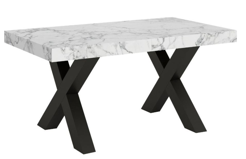 Table extensible 4 à 10 places L 130 à 234 cm effet marbre blanc et pieds métal gris foncé Tsara - Photo n°1