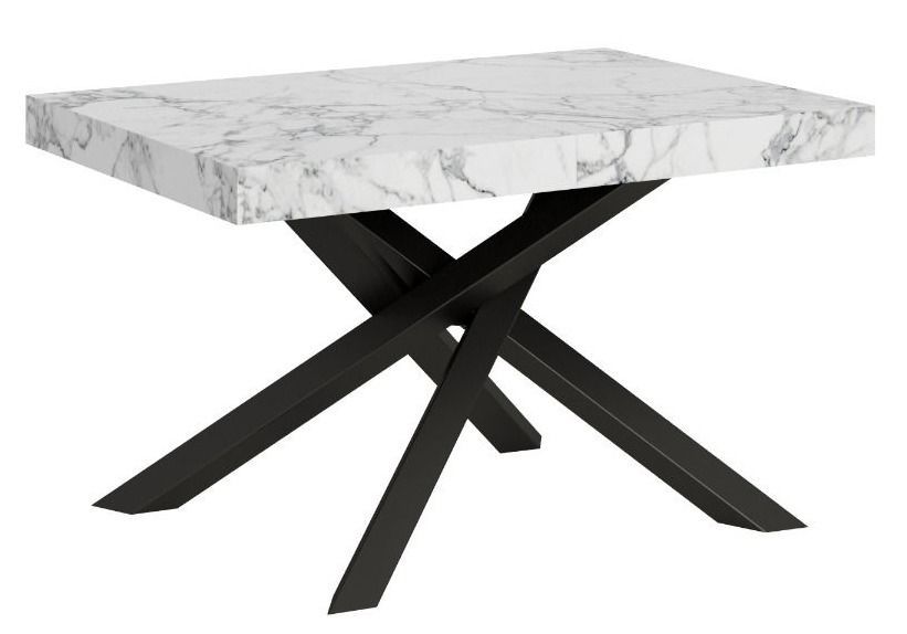 Table extensible 4 à 18 personnes blanche effet marbre et pieds entrelacés anthracite L 130 à 390 cm Artemis - Photo n°1