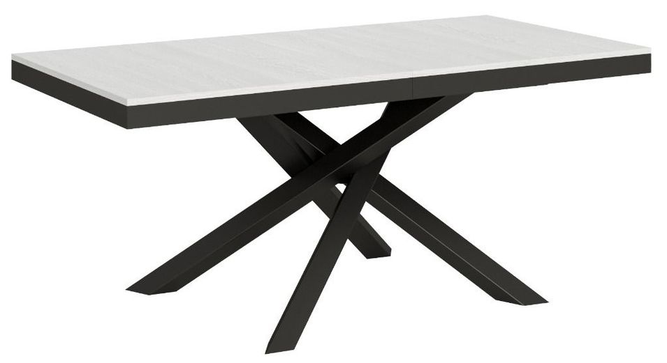 Table extensible 6 à 12 personnes blanche laquée et pieds entrelacés anthracite L 160 à 264 cm Klass - Photo n°1