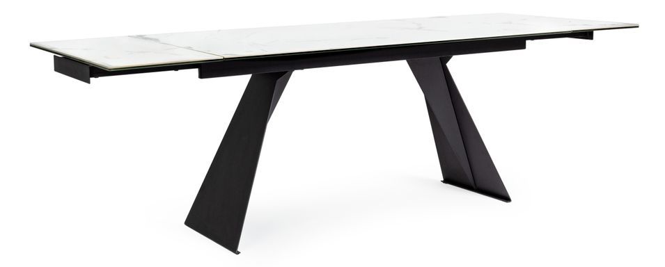 Table extensible 6 à 12 places en céramique blanche et acier noir BAKOA 160/240 cm - Photo n°1