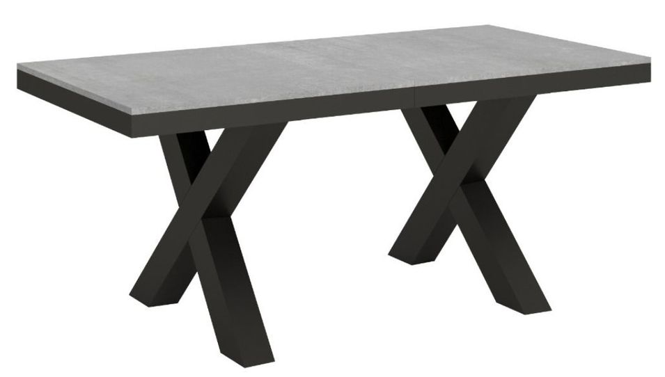Table extensible 6 à 12 places L 160 à 264 cm gris béton et cadre métal gris foncé Tsara - Photo n°1