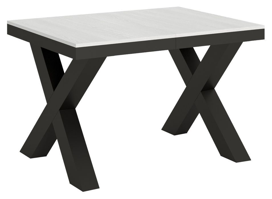 Table extensible 6 à 16 places L 120 à 380 cm bois blanc et cadre métal gris foncé Tsara - Photo n°1