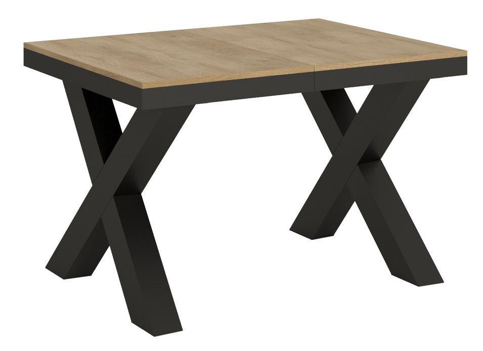 Table extensible 6 à 16 places L120 à 380 cm bois clair et cadre métal gris foncé Tsara - Photo n°1