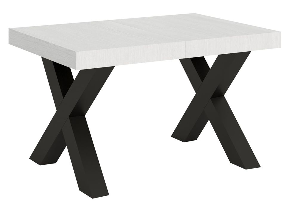 Table extensible 6 à 18 places L 130 à 390 cm blanc et pieds métal gris foncé Fario - Photo n°1