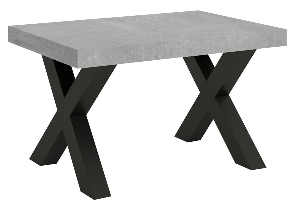 Table extensible 6 à 18 places L 130 à 390 cm gris béton et pieds métal gris foncé Fario - Photo n°1