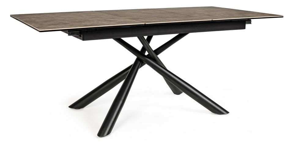 Table extensible 6 à 8 places céramique marron et acier noir Seray 130/180 cm - Photo n°1