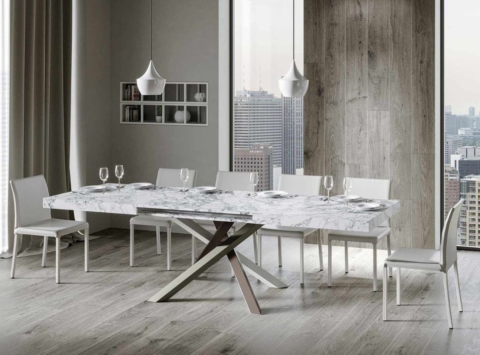 Table extensible 8 à 12 personnes effet marbre et pieds entrelacés 4 couleurs L 180 à 284 cm Artemis - Photo n°1