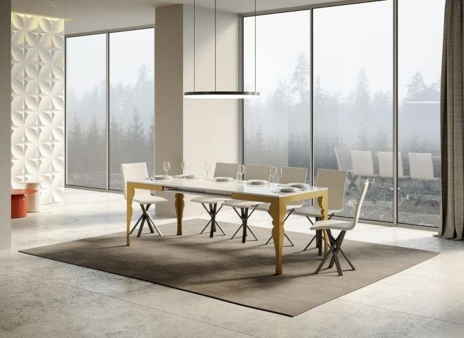 Table extensible 8 à 14 personnes blanche et pieds métal doré L 180 à 284 cm Torza - Photo n°1