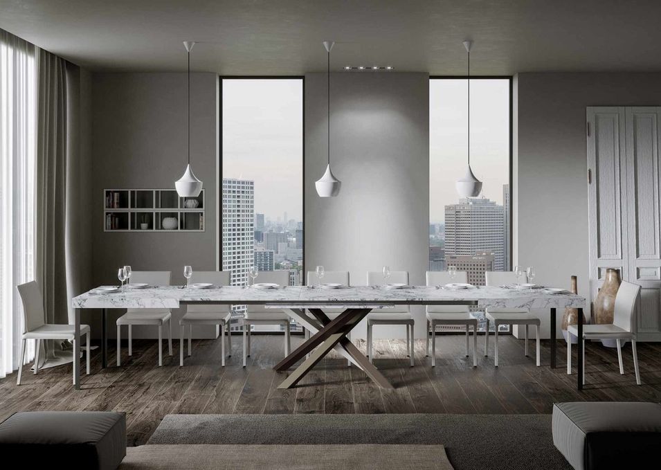 Table extensible 8 à 20 personnes effet marbre et pieds entrelacés 4 couleurs L 180 à 440 cm Artemis - Photo n°1