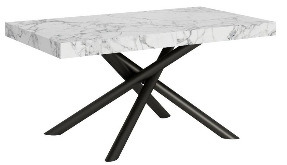 Table extensible blanc effet marbre 8 à 20 personnes et pieds arrondis entrelacés anthracite L 180 à 440 cm Zeus - Photo n°1