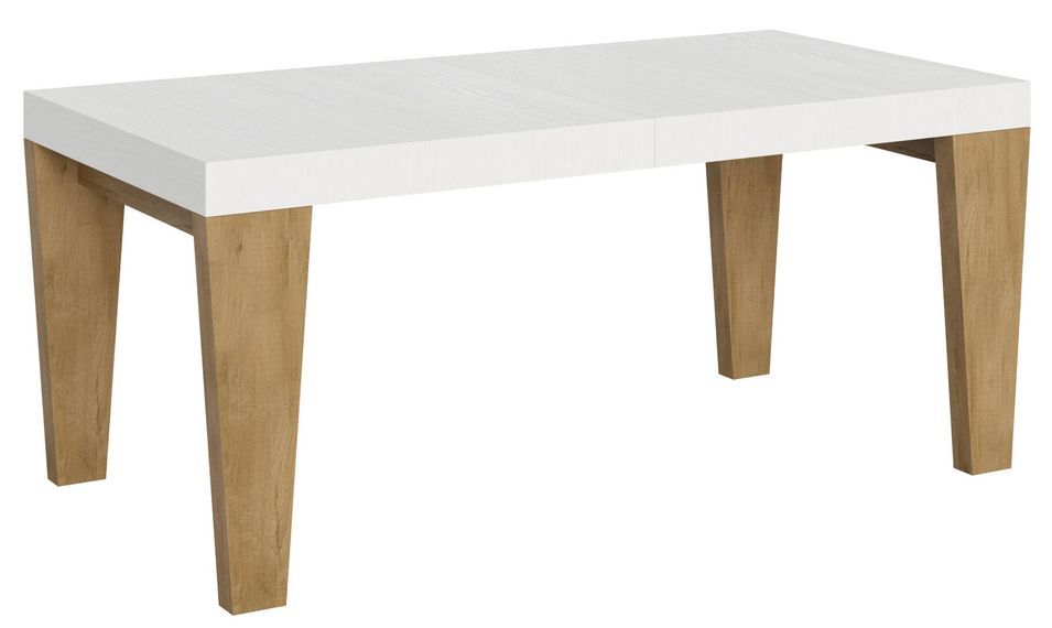 Table extensible blanche et pieds chêne naturel 6 à 12 personnes Kristo L 180 à 284 cm - Photo n°1