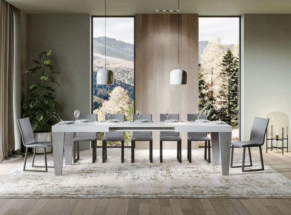Table extensible blanche et pieds gris béton 6 à 12 personnes Kristo L 180 à 284 cm - Photo n°1