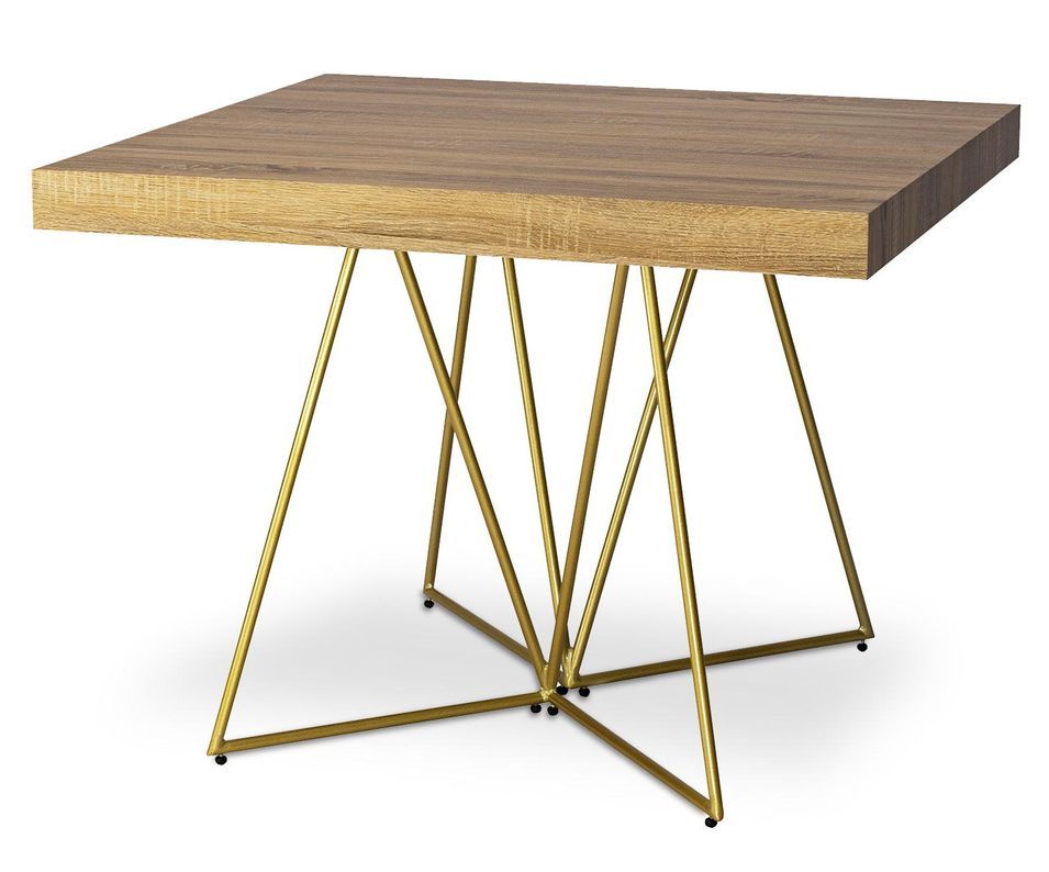 Table extensible bois chêne clair et pieds métal doré Neui 90/240 cm - Photo n°1