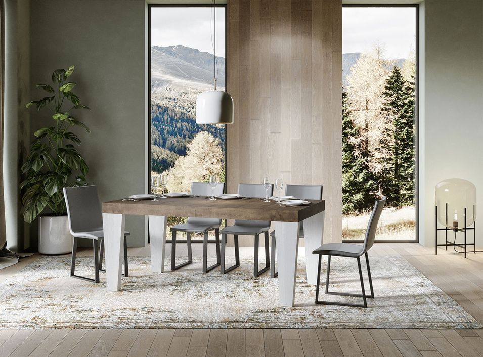 Table extensible bois noyer et pieds bois blanc 6 à 12 personnes Kristo L 180 à 284 cm - Photo n°1