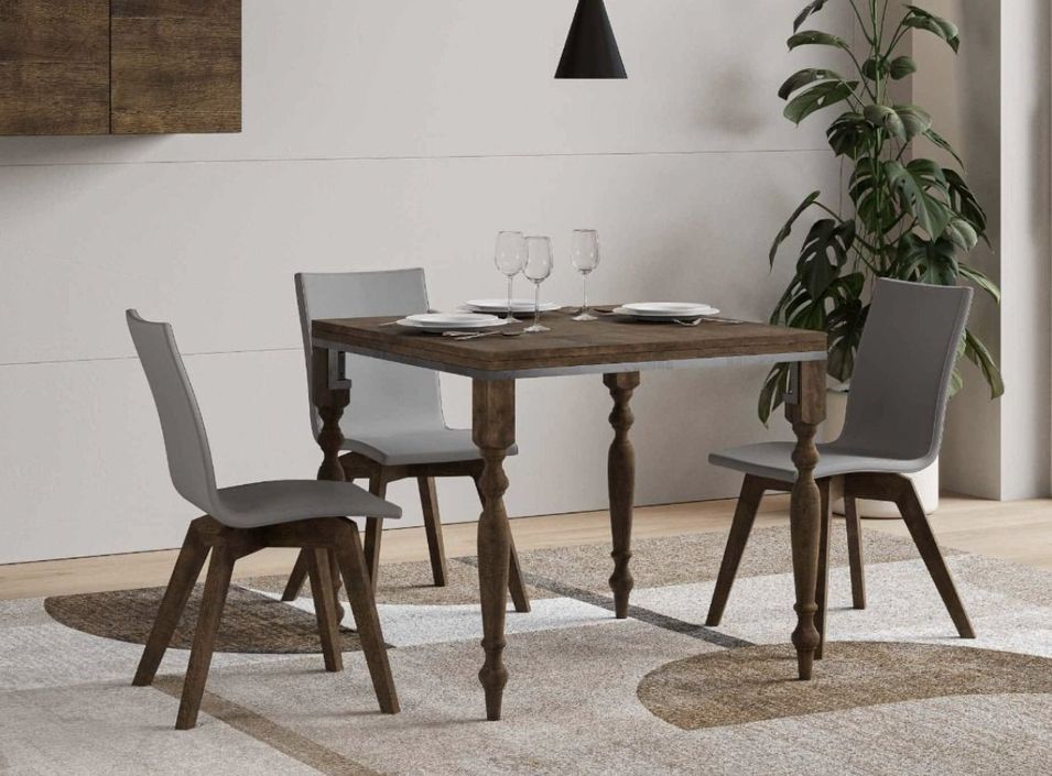 Table extensible carrée 4 à 8 places L 90 à 180 cm bois noyer Lubria - Photo n°1