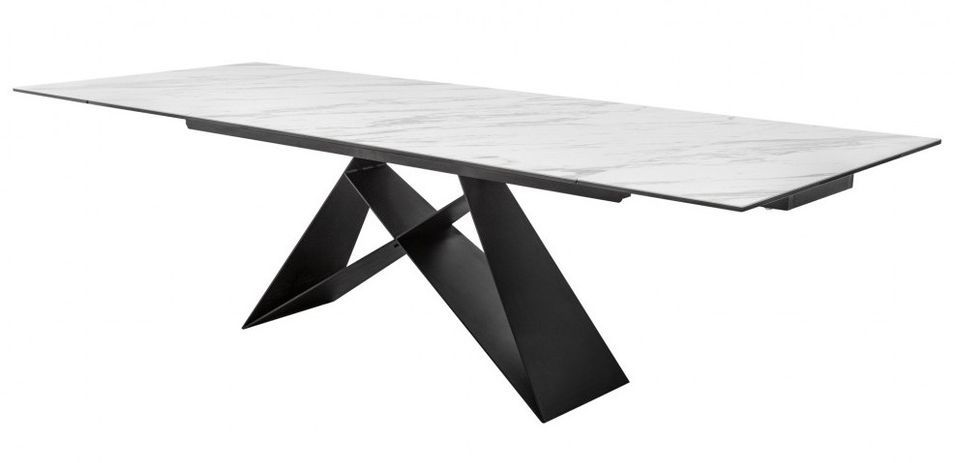 Table extensible céramique effet marbre et pieds métal anthracite Koryne 180 à 260 cm - Photo n°1