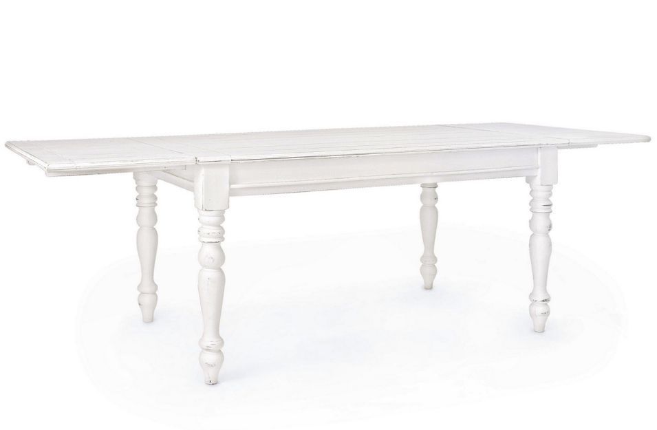 Table extensible KOLITA – Bois massif blanc patiné 150/195/240 cm - Photo n°1