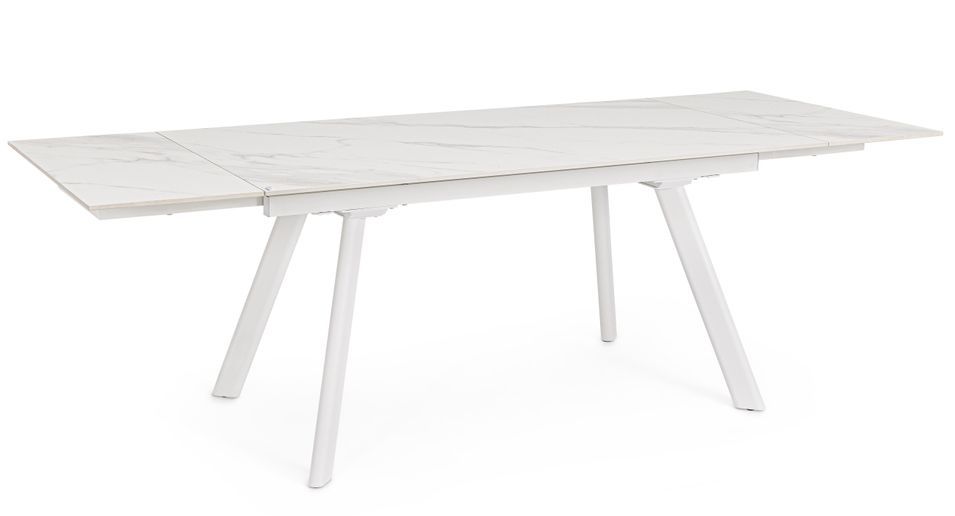 Table extensible RUMKA 160/240 cm - Céramique blanche effet marbre et pieds laqués blanc - Photo n°1