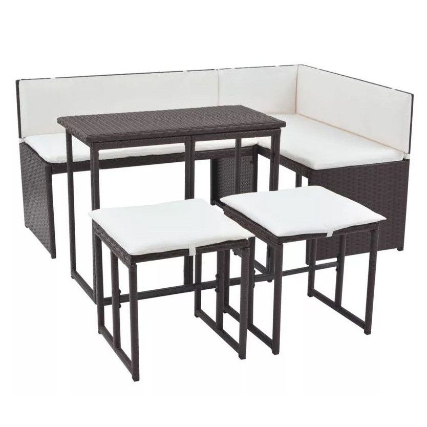 Table haute avec canapés et 2 tabourets rotin marron Chaz - Photo n°1