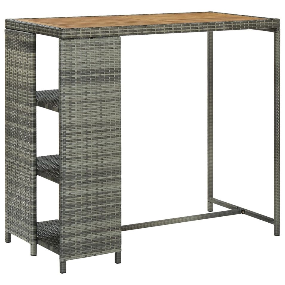 Table haute de bar avec rangement Gris 120x60x110 cm Résine tressée 2 - Photo n°1