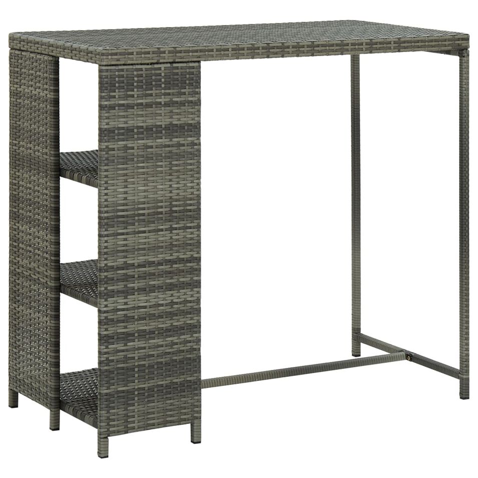 Table haute de bar avec rangement Gris 120x60x110 cm Résine tressée - Photo n°1