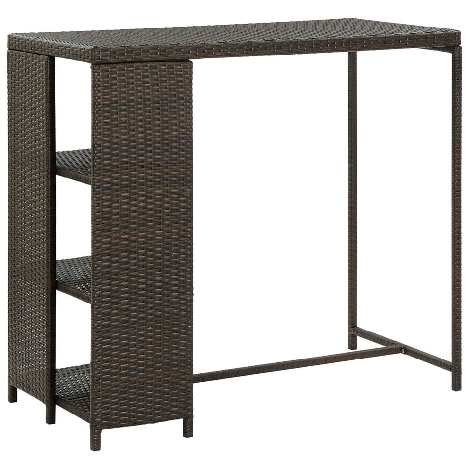 Table haute de bar avec rangement Marron 120x60x110 cm Résine tressée - Photo n°1