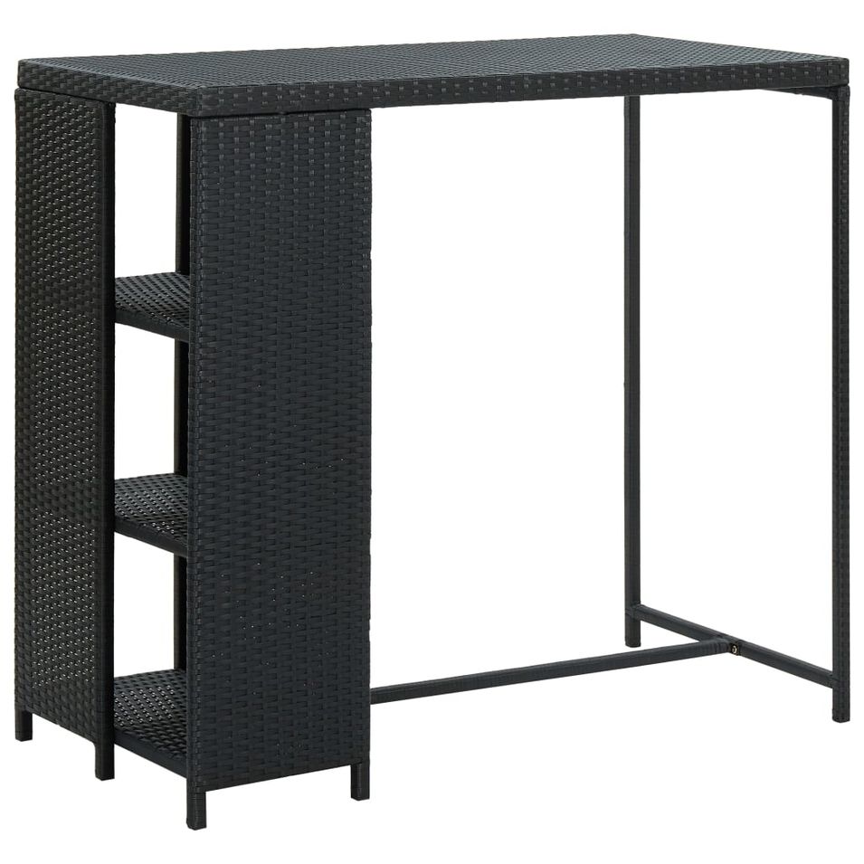 Table haute de bar avec rangement Noir 120x60x110 cm Résine tressée 2 - Photo n°1