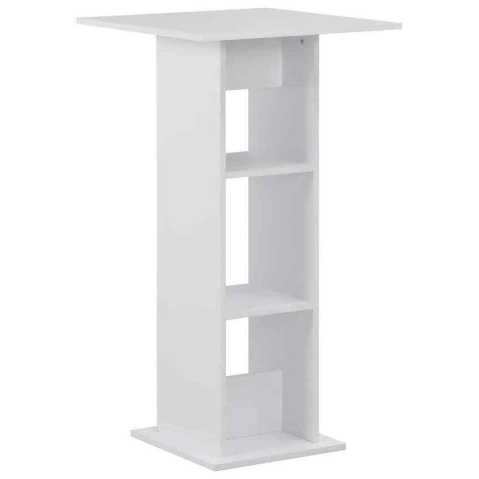 Table haute de bar carrée blanc avec 2 étagères Keo 60 - Photo n°1
