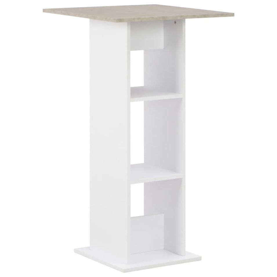 Table haute de bar carrée blanc et gris béton avec 2 étagères Keo 60 - Photo n°1