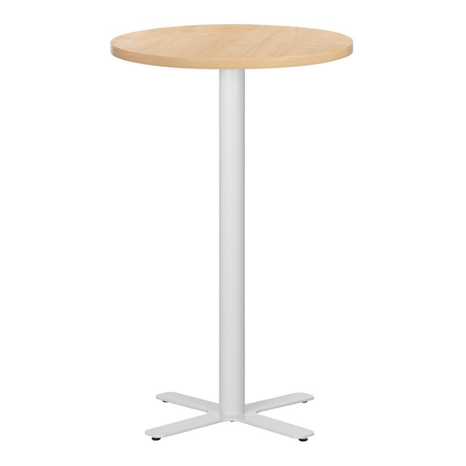 Table haute de bar ronde bois clair et pieds en forme de croix acier blanc Kooky 70 cm - Photo n°1