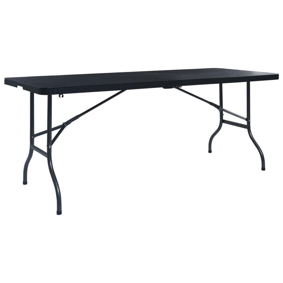 Table pliable de jardin Noir 180x75x72 cm PEHD Imitation rotin 2 - Photo n°1