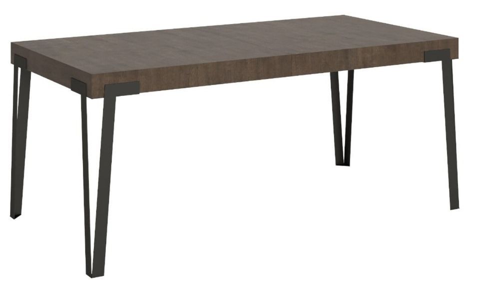 Table rectangulaire 160 cm noyer et pieds métal anthracite Konta - Photo n°1