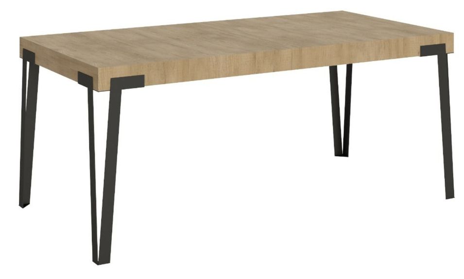 Table rectangulaire 180 cm chênes clair et pieds métal anthracite Konta - Photo n°1