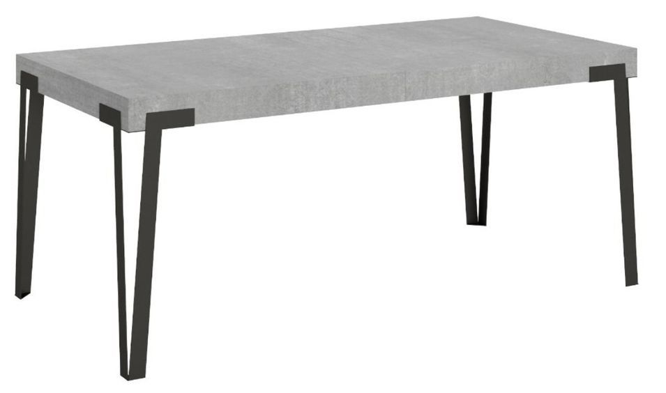 Table rectangulaire 180 cm gris ciment et pieds métal anthracite Konta - Photo n°1