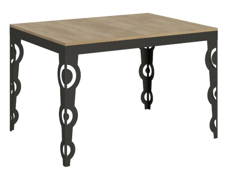 Table rectangulaire extensible 6 à 16 personnes L 120 à 380 cm chêne clair et cadre métal anthracite Zakary - Photo n°1