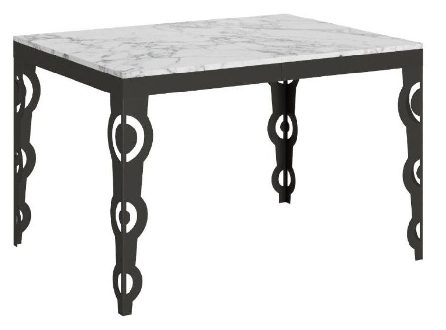 Table rectangulaire extensible orientale 6 à 10 personnes L 120 à 224 cm blanc effet marbre et cadre métal anthracite Zakary - Photo n°1