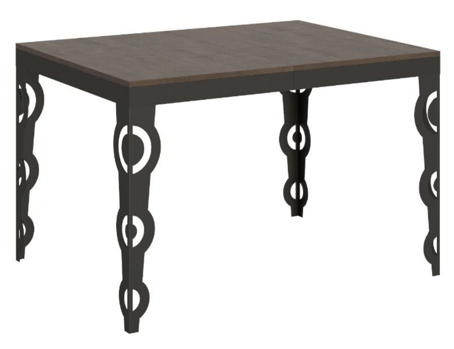 Table rectangulaire extensible orientale 6 à 10 personnes L 120 à 224 cm bois noyer et cadre métal anthracite Zakary - Photo n°1