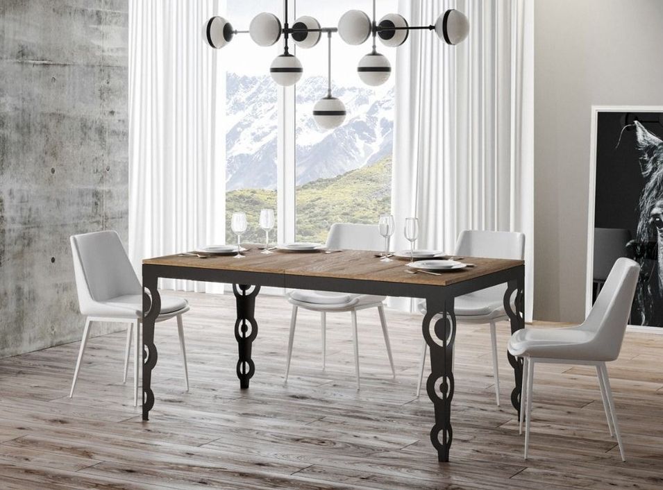 Table rectangulaire extensible orientale 6 à 10 personnes L 120 à 224 cm chêne clair et cadre métal anthracite Zakary - Photo n°1
