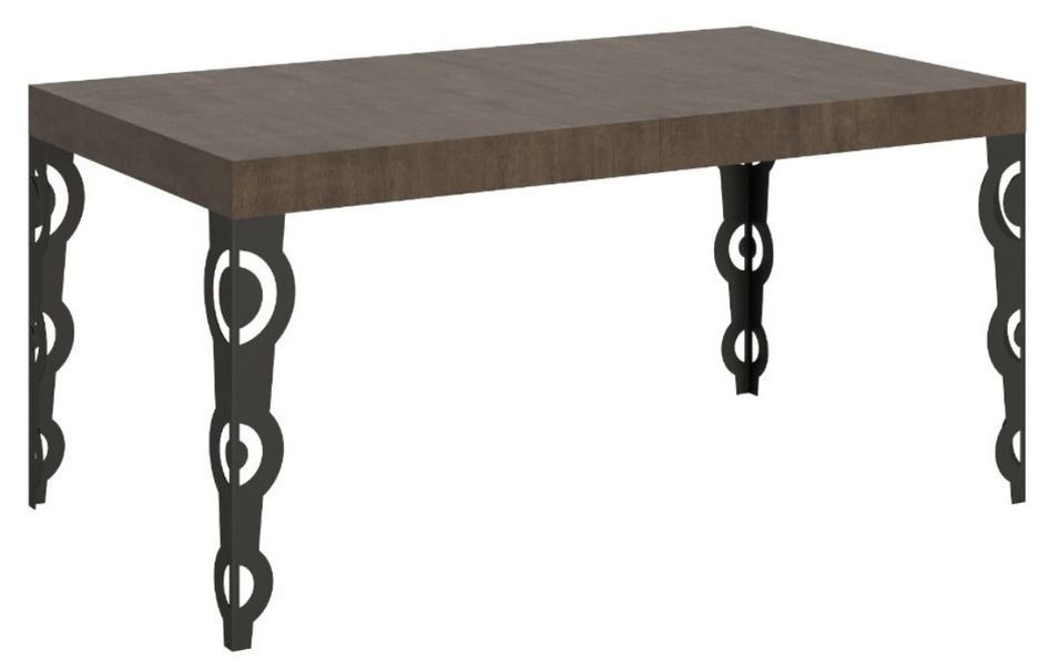 Table rectangulaire extensible orientale 6 à 10 personnes L 160 à 264 cm bois foncé et pieds métal anthracite Kazay - Photo n°1