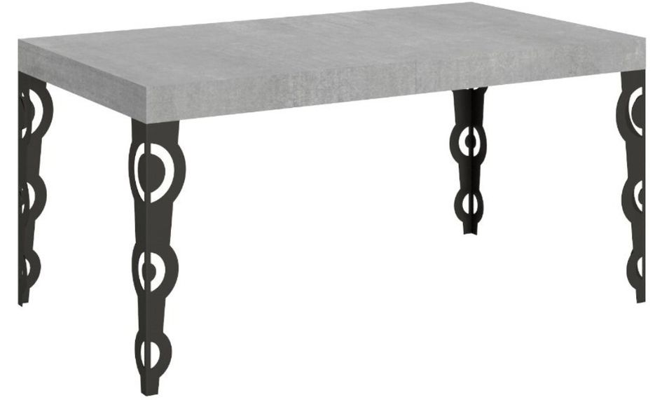 Table rectangulaire extensible orientale 6 à 10 personnes L 160 à 264 cm gris béton et pieds métal anthracite Kazay - Photo n°1