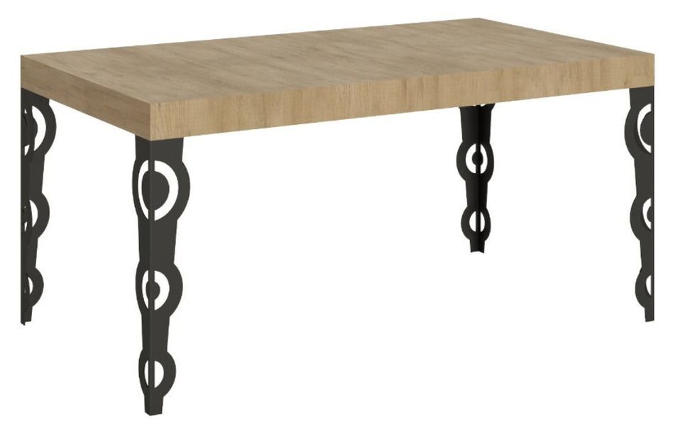 Table rectangulaire extensible orientale 6 à 14 personnes L 180 à 284 cm bois clair et pieds métal anthracite Kazay - Photo n°1