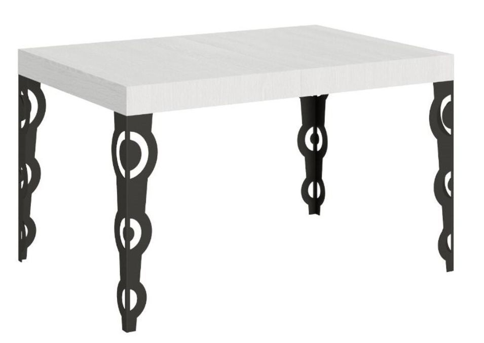 Table rectangulaire extensible orientale 6 à 18 personnes L 130 à 390 cm blanc et pieds métal anthracite Kazay - Photo n°1