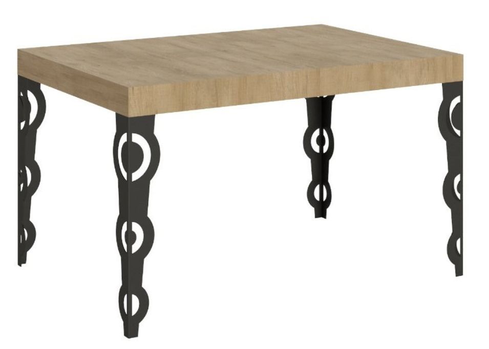 Table rectangulaire extensible orientale 6 à 18 personnes L 130 à 390 cm bois clair et pieds métal anthracite Kazay - Photo n°1