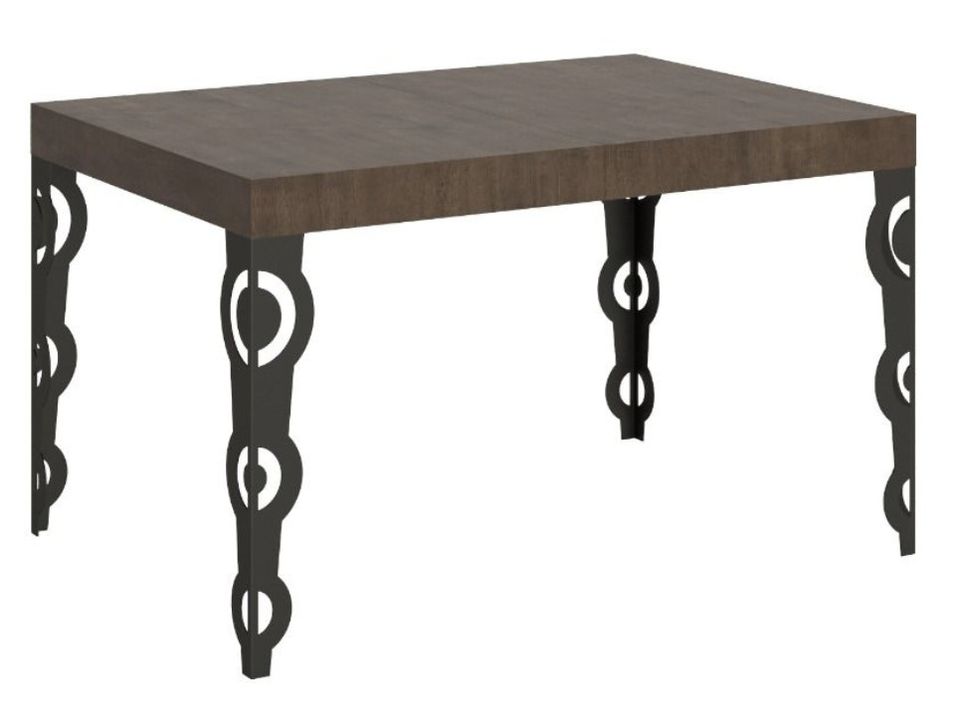 Table rectangulaire extensible orientale 6 à 18 personnes L 130 à 390 cm bois foncé et pieds métal anthracite Kazay - Photo n°1