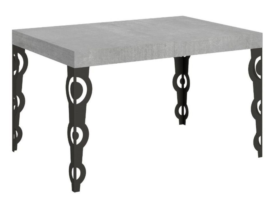 Table rectangulaire extensible orientale 6 à 18 personnes L 130 à 390 cm gris béton et pieds métal anthracite Kazay - Photo n°1
