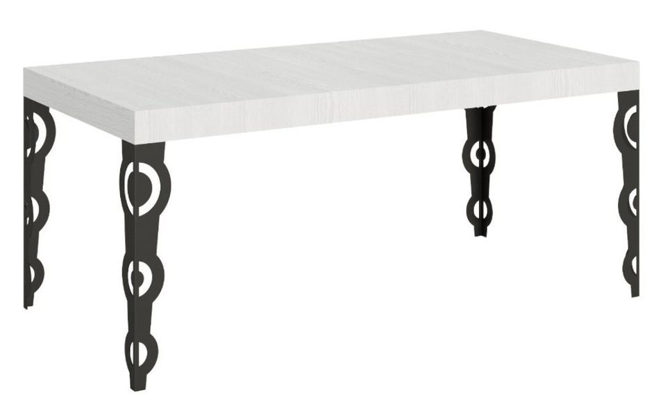 Table rectangulaire extensible orientale 6 à 20 personnes L 160 à 420 cm blanc laqué et pieds métal anthracite Kazay - Photo n°1