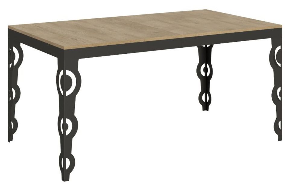Table rectangulaire extensible orientale 6 à 20 personnes L 160 à 420 cm bois clair et cadre métal anthracite Zakary - Photo n°1