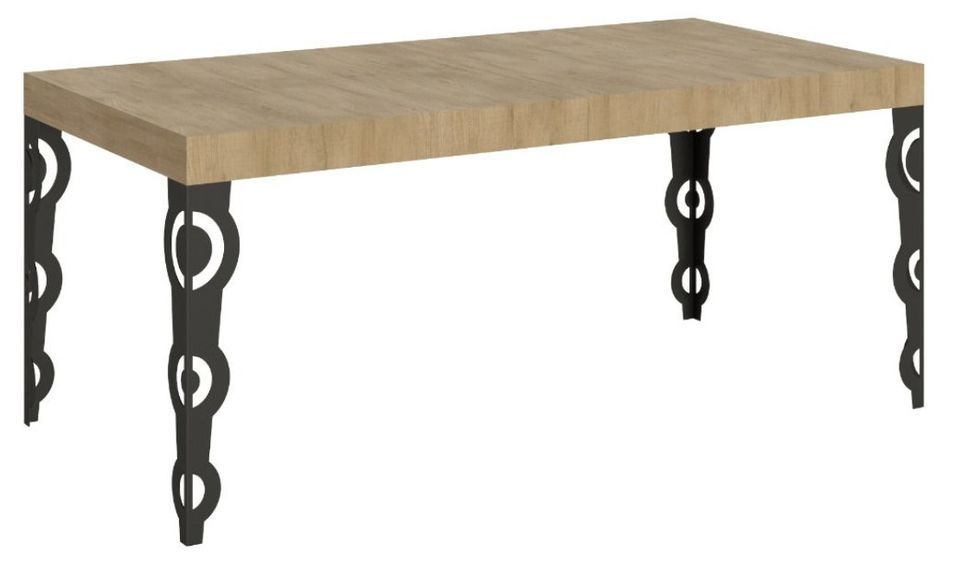 Table rectangulaire extensible orientale 6 à 20 personnes L 160 à 420 cm bois clair et pieds métal anthracite Kazay - Photo n°1